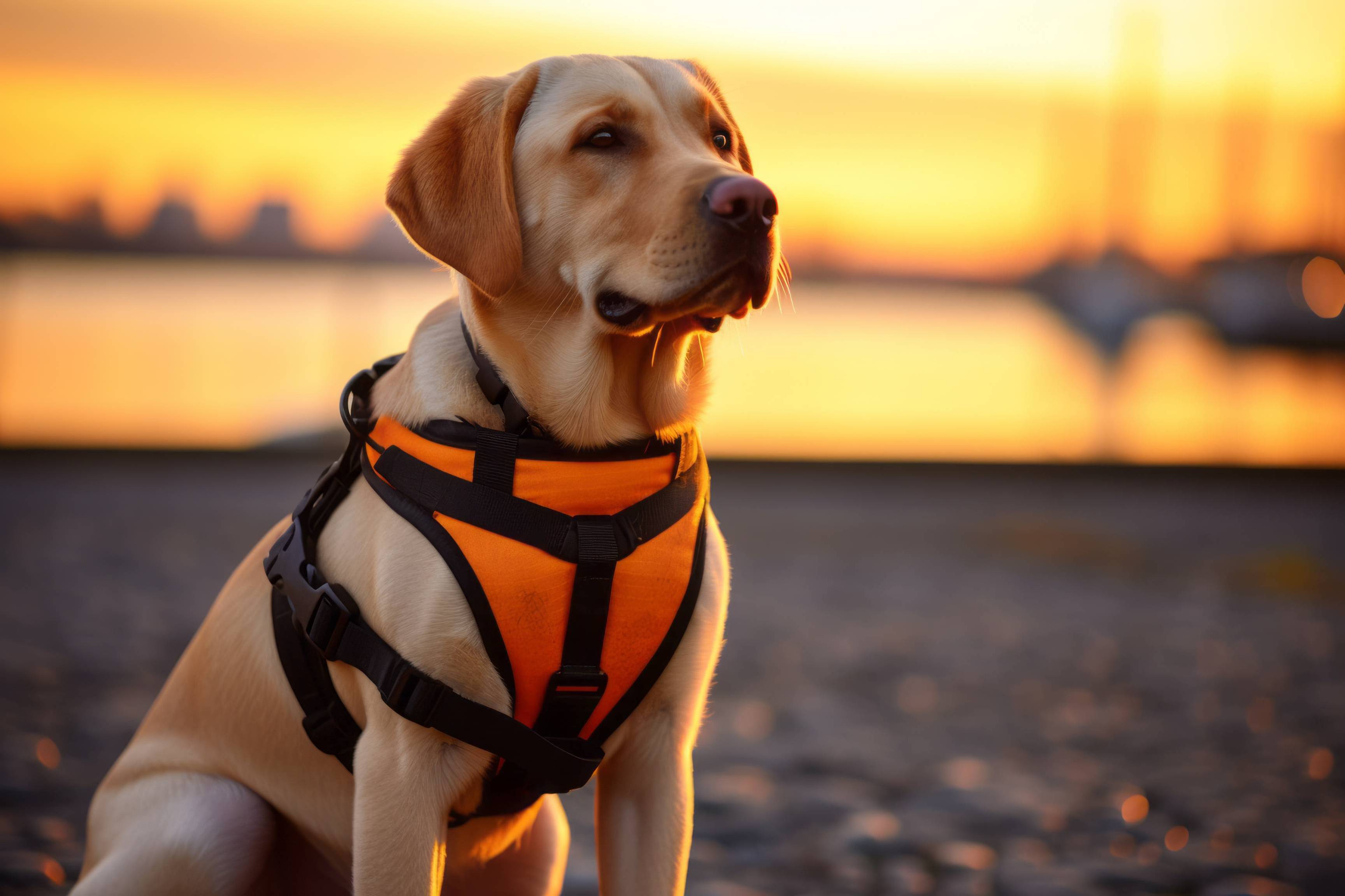 Labrador dog in guide dog harness